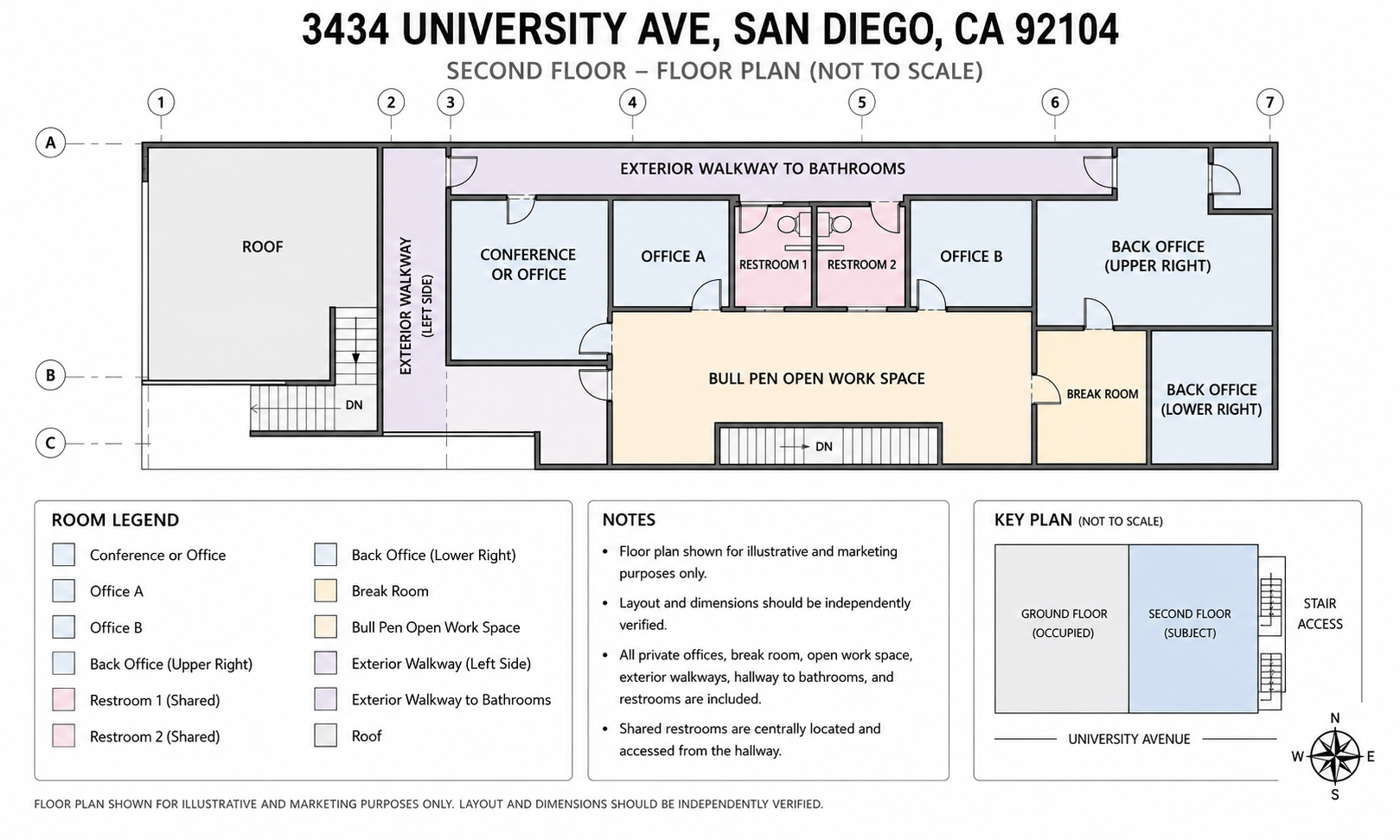 Second-floor office layout for 3434 University Avenue