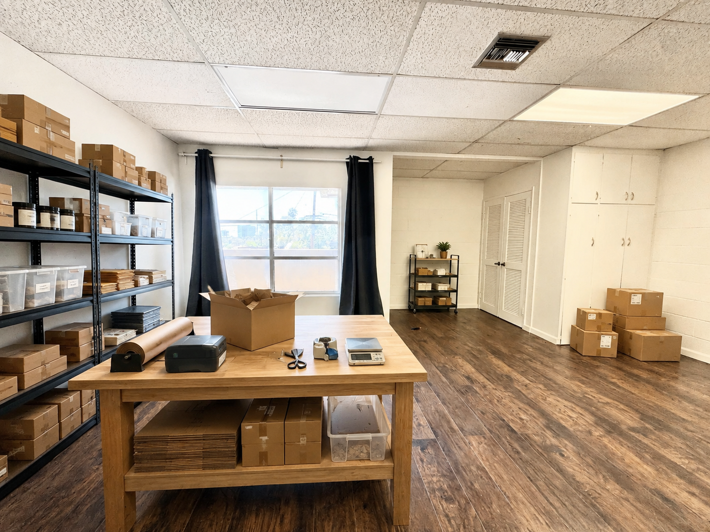 Conceptual e-commerce shipping and fulfillment workspace